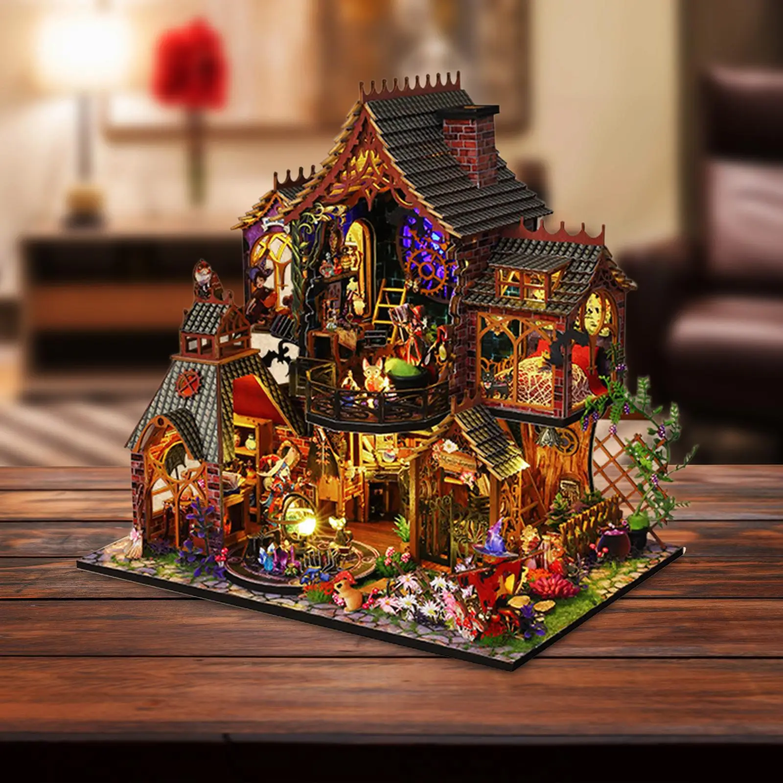 Miniature Dollhouse Furniture Kits Ornaments Decoration with Light 3D Wooden Puzzle for Adults Friends Boy Girls Family Teens