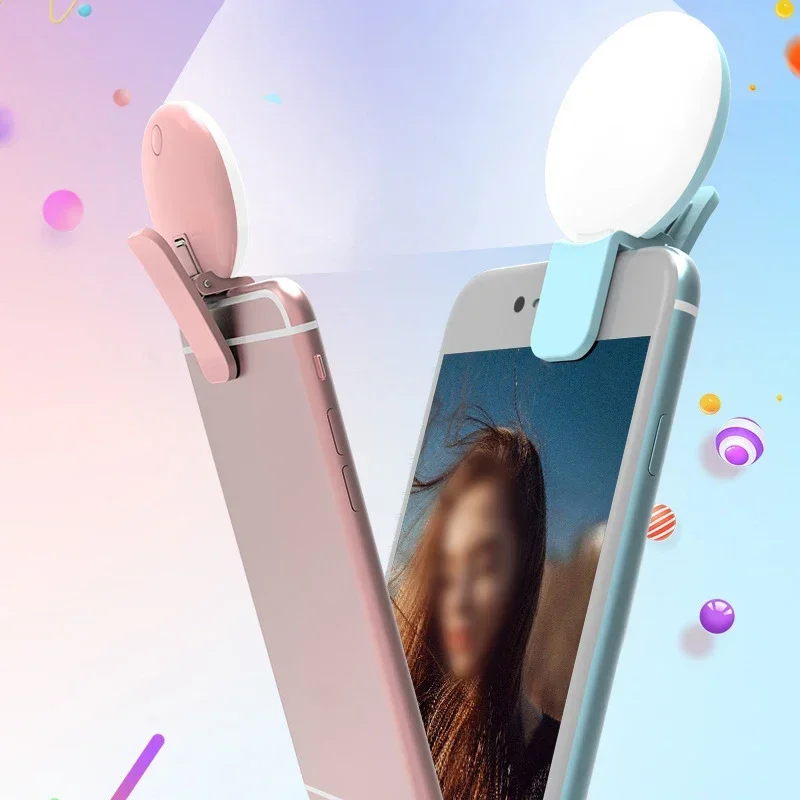 Mini telefone móvel preenchimento flash lente anel de luz lâmpada clipe portátil três parar escurecimento mini prático led selfie anel peças beleza