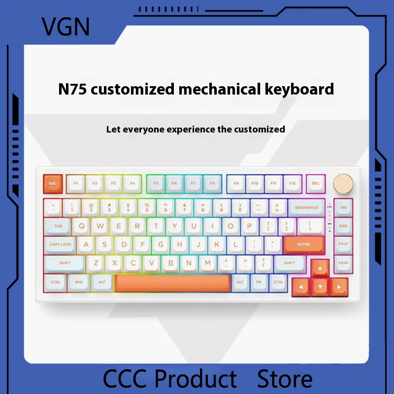 Vgn N75 Pro Keyboard Tri-Mode 82 Keys Wired Hotswap Rgb Mechanical Keyboard Accessory For Pc Gaming Keyboard Office Gaming Gifts