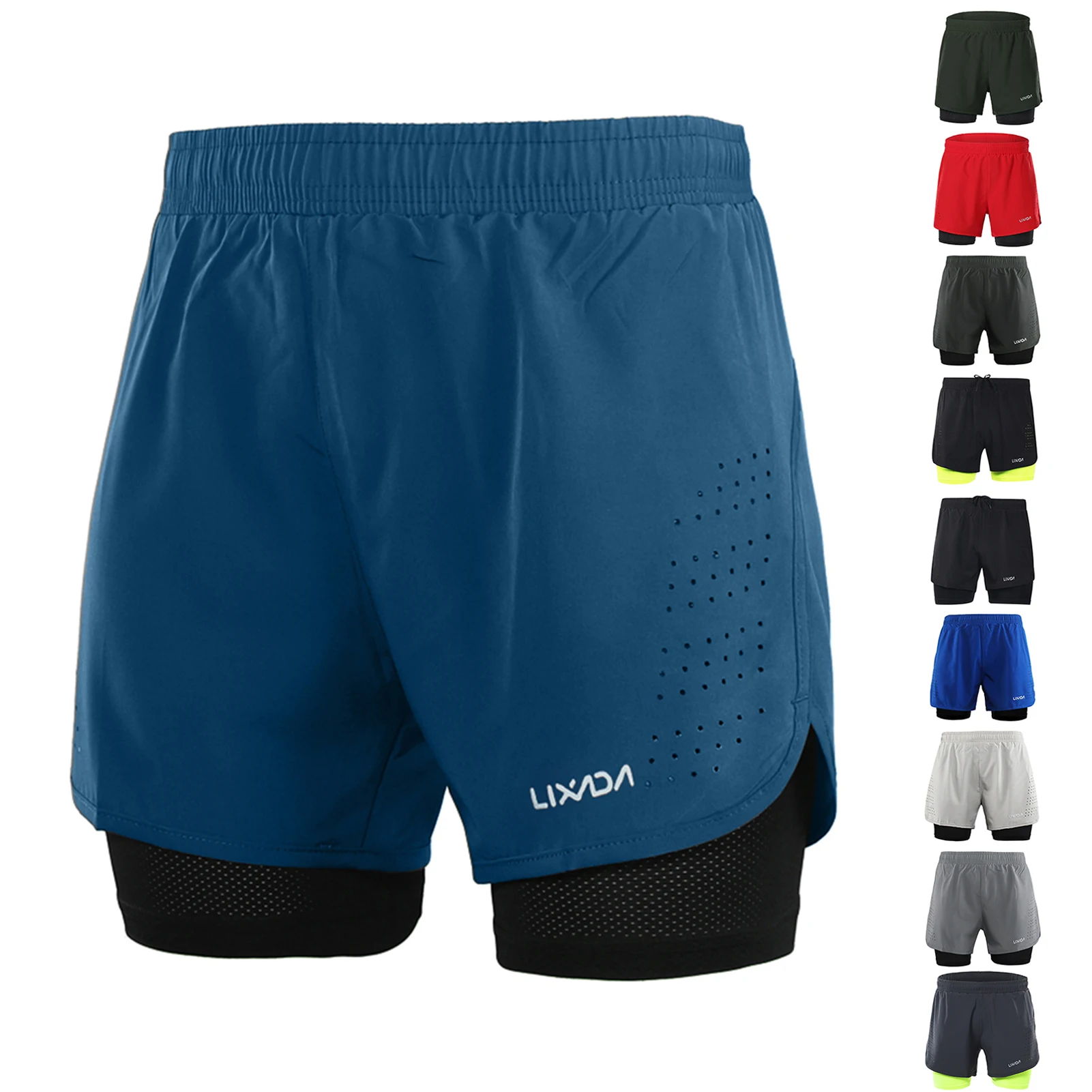 Lixada Summer Shorts Men Gym Mens Sport 2-in-1 Running Shorts Quick Dry Exercise Jogging Cycling Shorts with Longer Liner