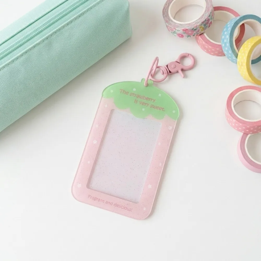 with Keychain Acrylic Photocard Holder Fruit Strawberry Card Cover Photo Photocard Frame Idol Photo Card Hanging Decoration
