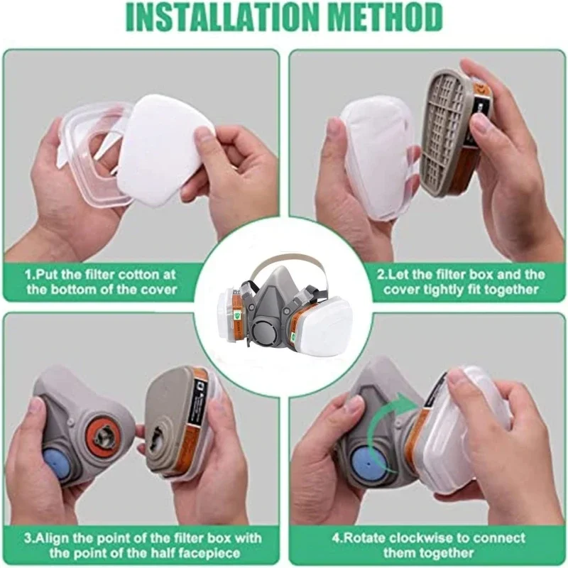 6200 Dust Gas Mask Filters with Protective Fog-proof Glasses Safety Work Suit Industrial Half Face Painting Spraying Respirator image 5