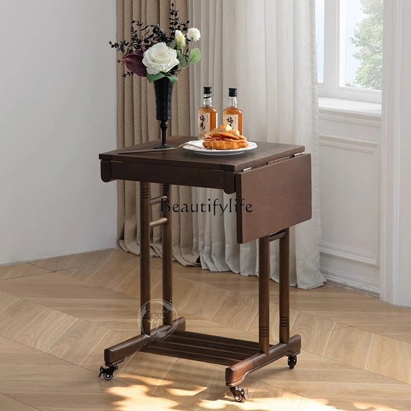 

American-style Solid Wood Coffee Table, Movable and Foldable Vintage Corner Table