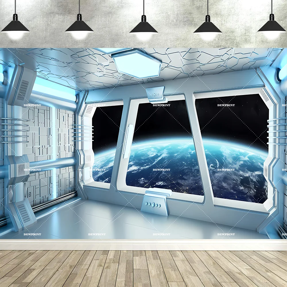 Dewprint Spaceship Backdrop Banner Outerspace Background Sci-Fi Science STEM Party Event Studio School Classroom Props Tapestry