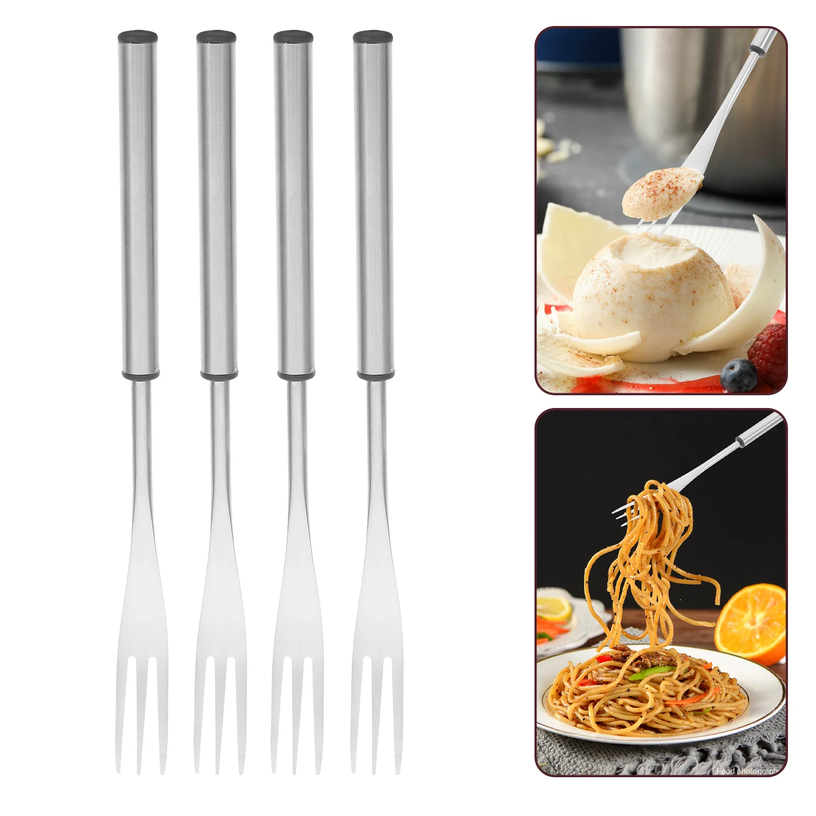 

4Pcs Stainless Steel Fondue Forks Three Prong Heat Resistant Handles Multifunctional for Cheese Chocolate Hotpot Bbq Family