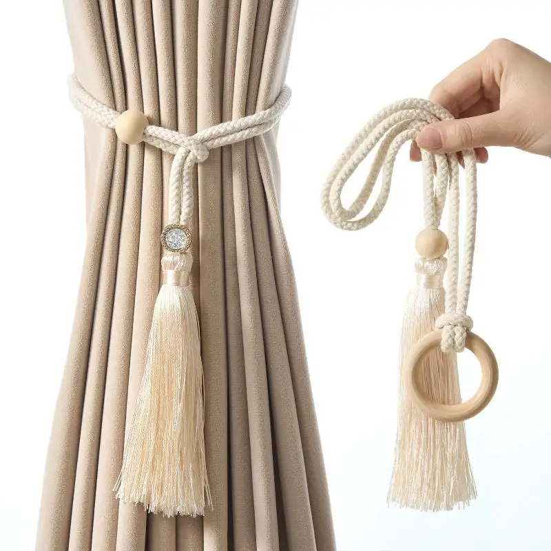 Curtain Tie Bohemian Chic Adjustable Cotton Cord Fringe Hand Woven Log Loop Buckle Strap Home Decor Accessories Kit