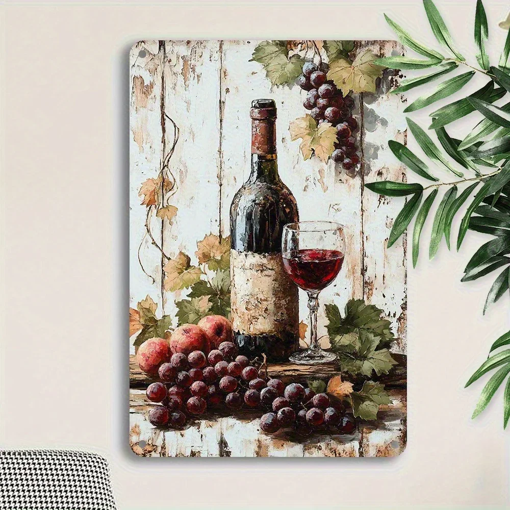 Vintage Wine Grapes Iron Metal Tin Sign 8x12inch Rustic Bar Wall Decor Plaque for Home Cafe