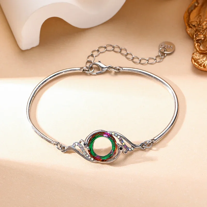 New Unique Hollowed Out Round High-grade Colorful Crystal of Phoenix Jewelry for Women Party Gradient Crystal Bracelets Jewelry