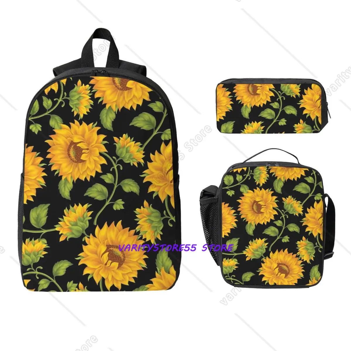 

Sunflower Backpack Boys Girls BookBag School Bag Laptop Shoulder Bags 3ps Insulated Lunch Bag Pencil Case