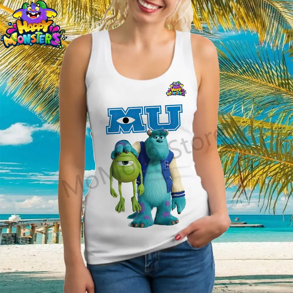 Disney Monsters Inc. Damska kamizelka T-Shirt Kawaii Topy bez rękawów Odzież uliczna Odzież damska S-3XL Moda Lato 2024 U Neck Y2k