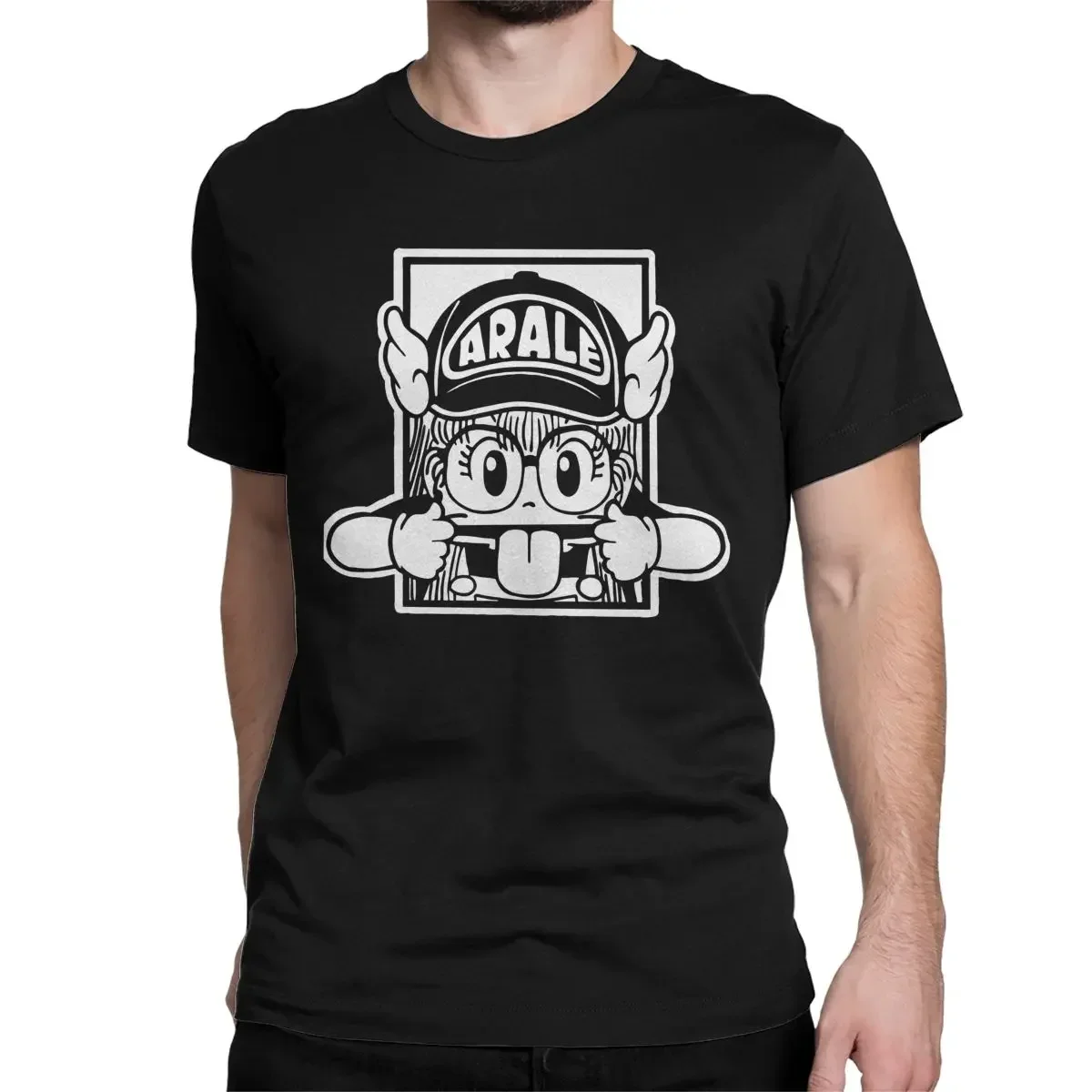 Round Collar Cute Slump Tees Short Sleeve Clothing Graphic Printed Anime Arale T Shirt  men 100% Cotton Funny T-Shirt