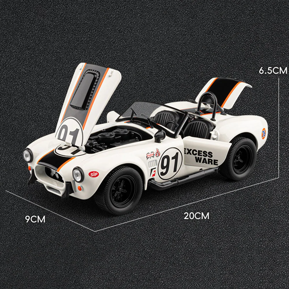 

1:22 Shelby Cobra Alloy Diecast Sports Car Model Toys Four Wheel Suspension Sound Light Pull Back Miniature Vehice Birthday Gift