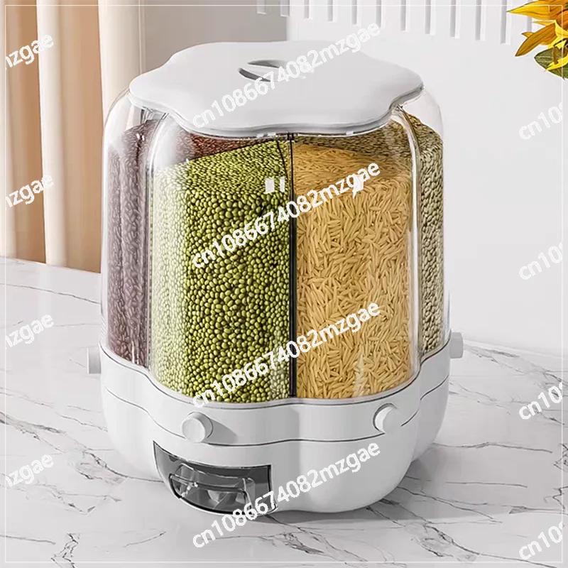 Rotating Food Storage Containers Rice Distributor Transparent Large Capacity Beans Grain Container With Lid