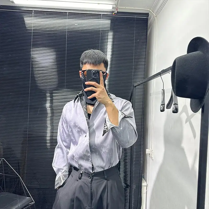 New Chinese Style Satin Irregular Dark Pattern Lapel Shirt Men's Abstinence Series Trendy Retro Hook Embroidered