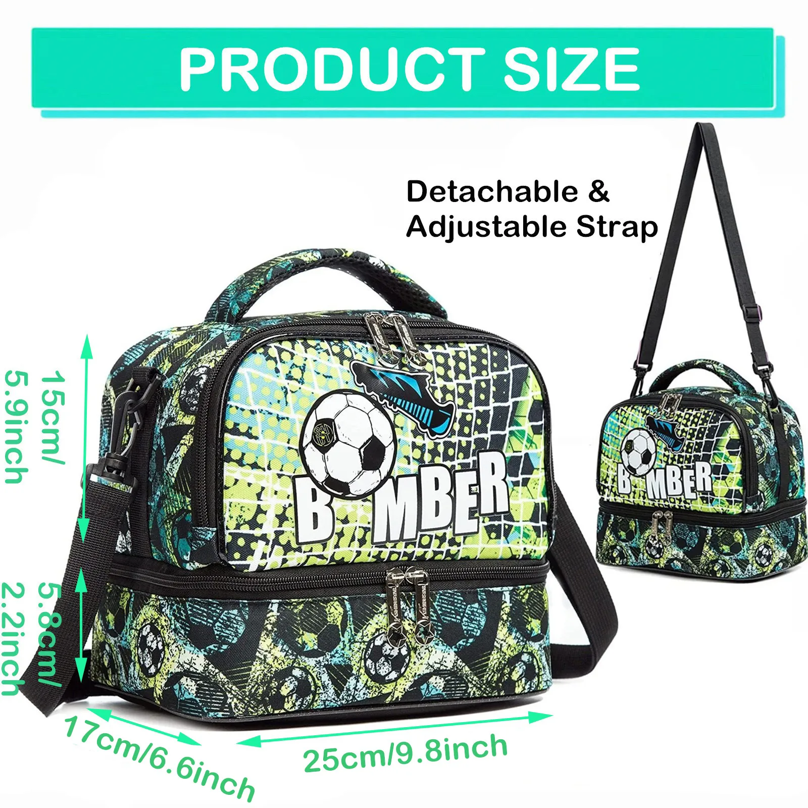 Kids Lunch Bag Insulated Bento Cooler Bag Two Compartment Cooler for Boy Girls Lunch Box with Adjustable Strap Travel Lunch Tote