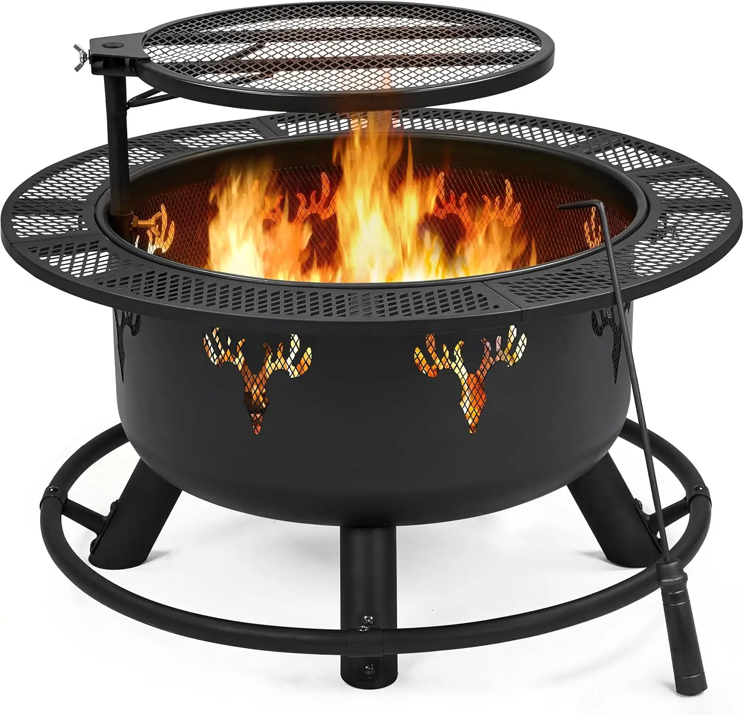 

32in Fire Pit Outdoor Wood Burning Firepits Outdoor Fireplace Poker Fire Bowl for Camping, Backyard, BBQ, Garden, Bonfire