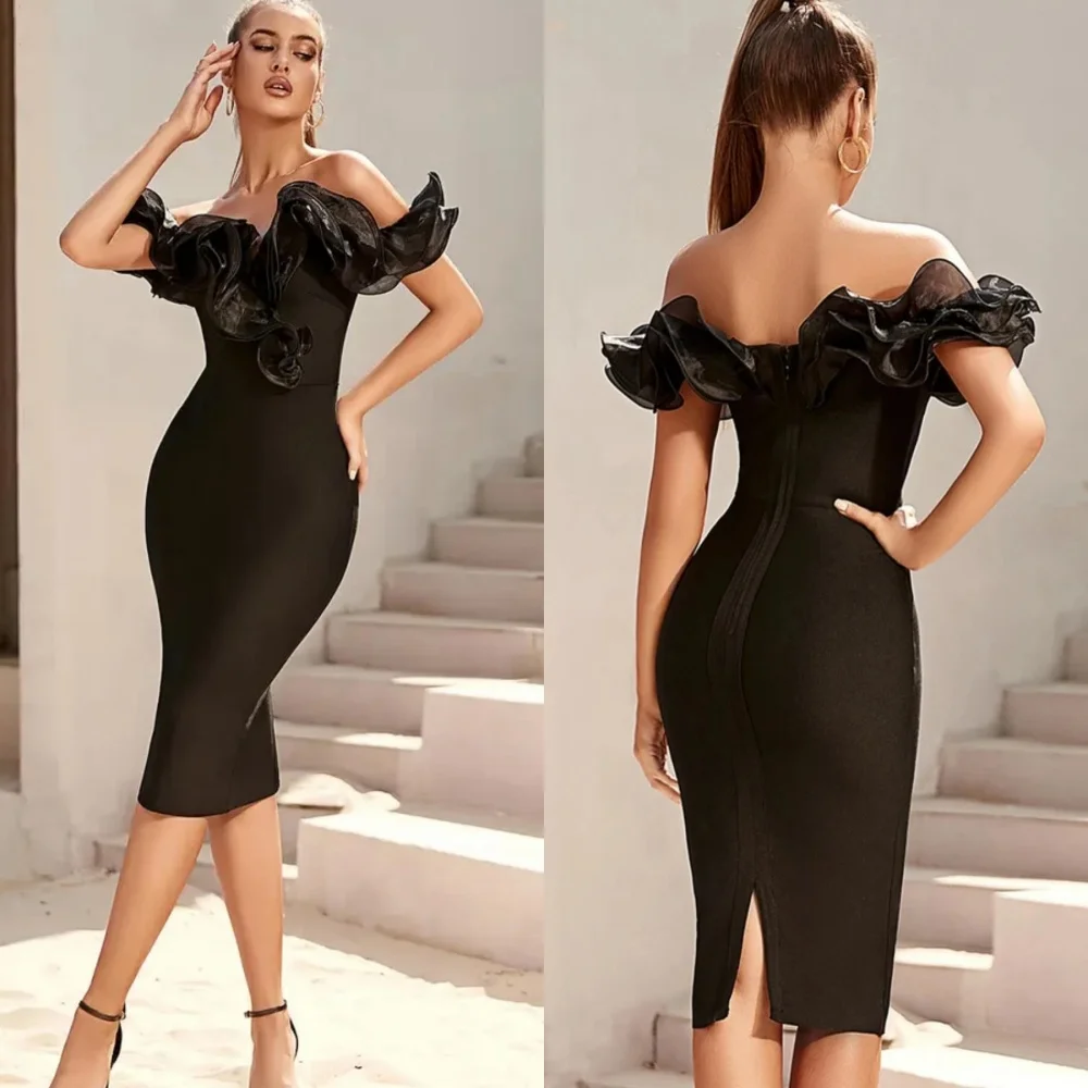 

Jiayigong High Quality Evening Jersey Pleat Ruched Birthday Sheath Off-the-shoulder Bespoke Occasion Gown Knee Length Dresses