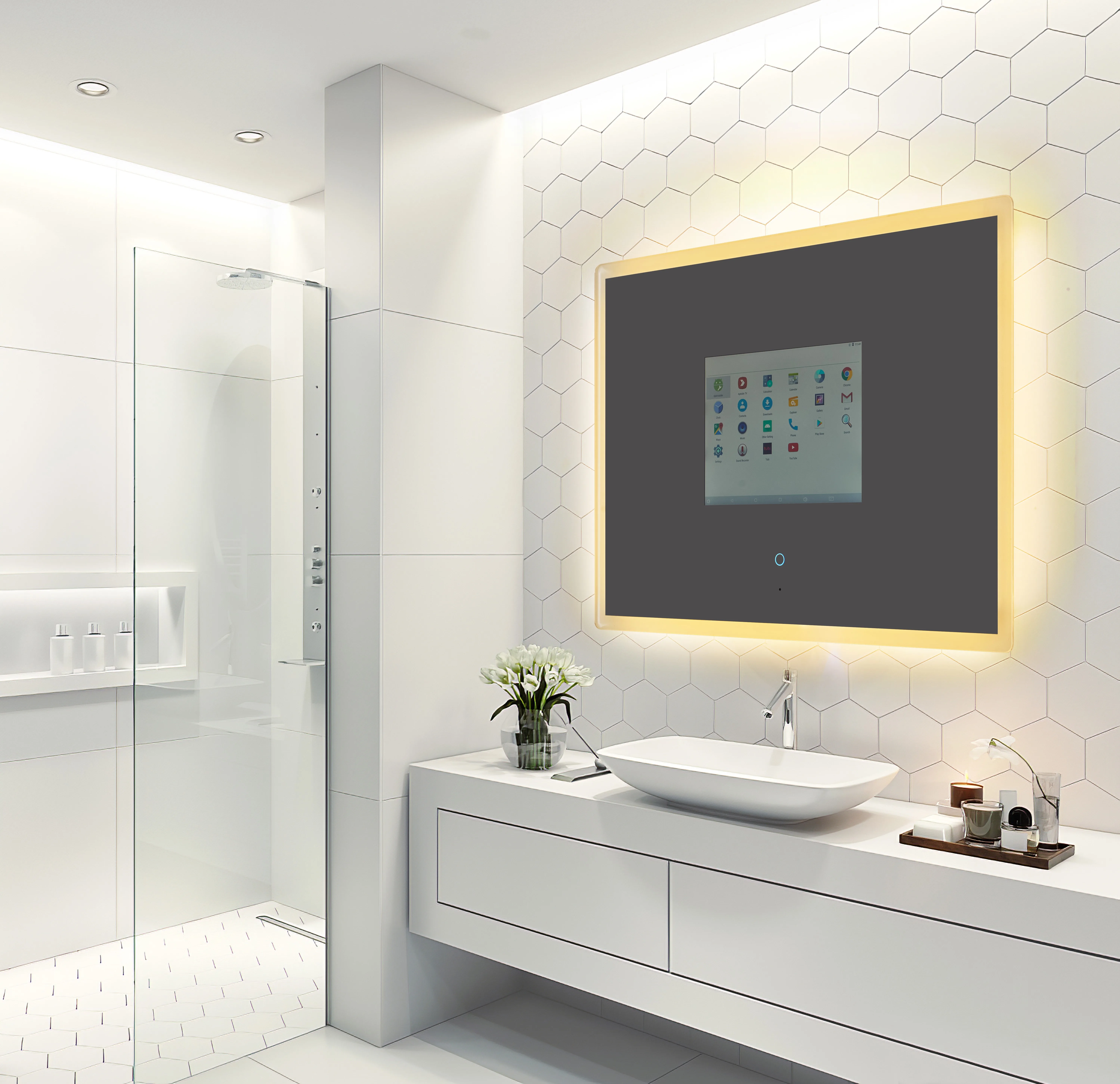 

FU-YSJ2020M10081Hot-sale Vanity Mirror With LED Light Bathroom Smart TV Mirrors