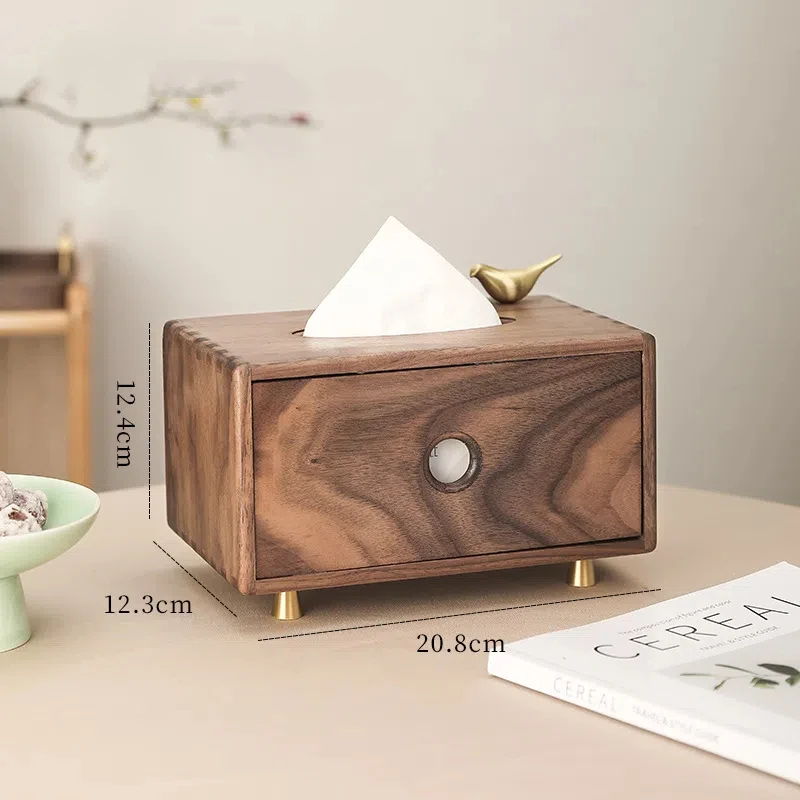 Black Walnut Wooden Drawn Paper Box Multi Functional Solid Wood Tissue Box New Chinese Style Living Room Desktop Storage Box