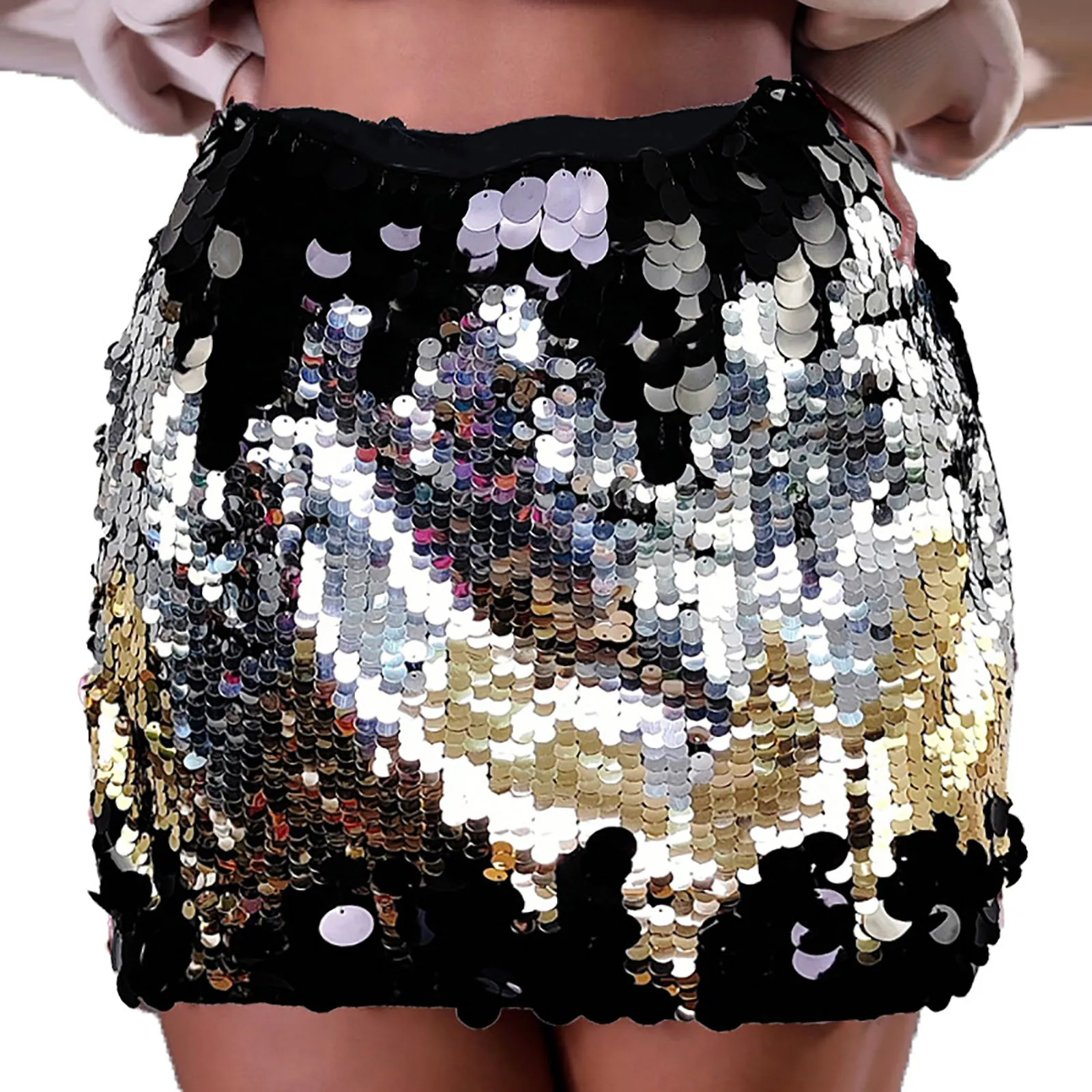 Short Sequin Skirt for Women 2024 Summer New Elegant Fashion Socialite Catwalk Full-Body Sequined Shiny Hip Dance Party Skirts