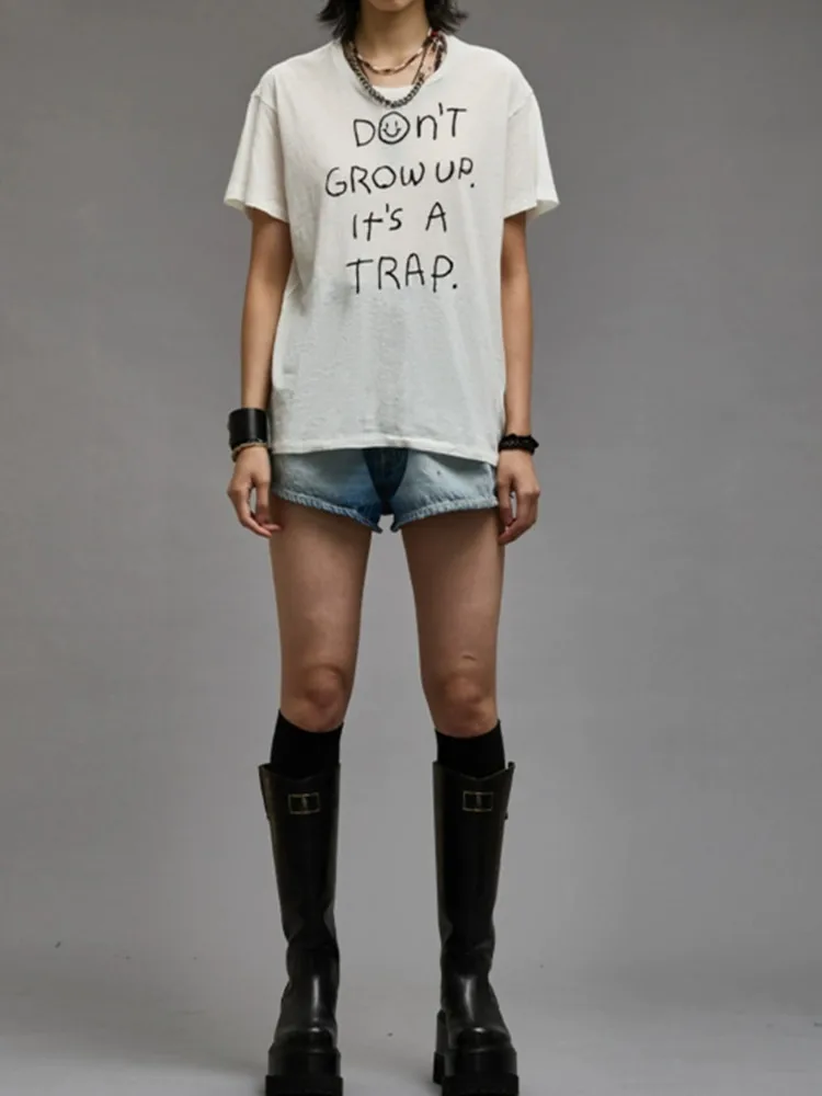 

Letter Print Women O-Neck Tshirt Loose Short Sleeve Female Casual Tee 2024 Summer
