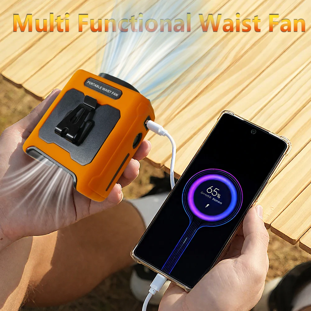 Перезаряжаемый поясной вентилятор 20000 мАч, портативный подвесной шейный вентилятор без помощи рук с фонариком Power Bank, 5 скоростей для работы на природе, кемпинга