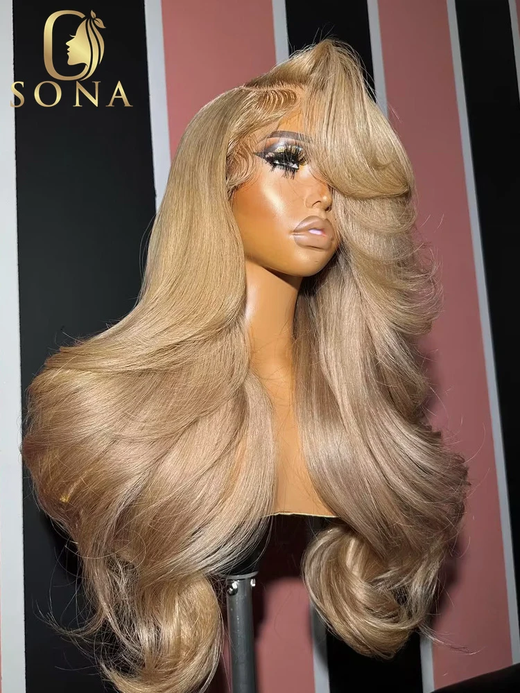 27 Honey Blonde Lace Front Human Hair Wigs Pre Plucked 13x6 HD Transparent Lace Frontal Wigs For Women Body Wave 30 32 34inches
