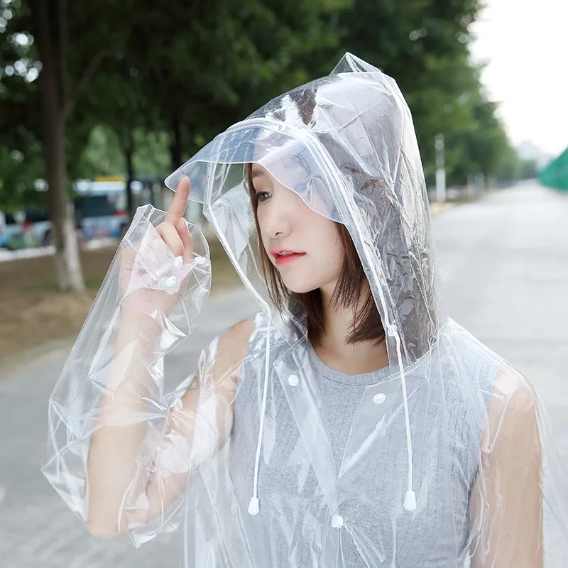 Chubasquero largo transparente para hombre y mujer, abrigo de lluvia, Poncho, Chubasqueros Impermeables de viaje, traje protector con capucha para espectáculo de moda