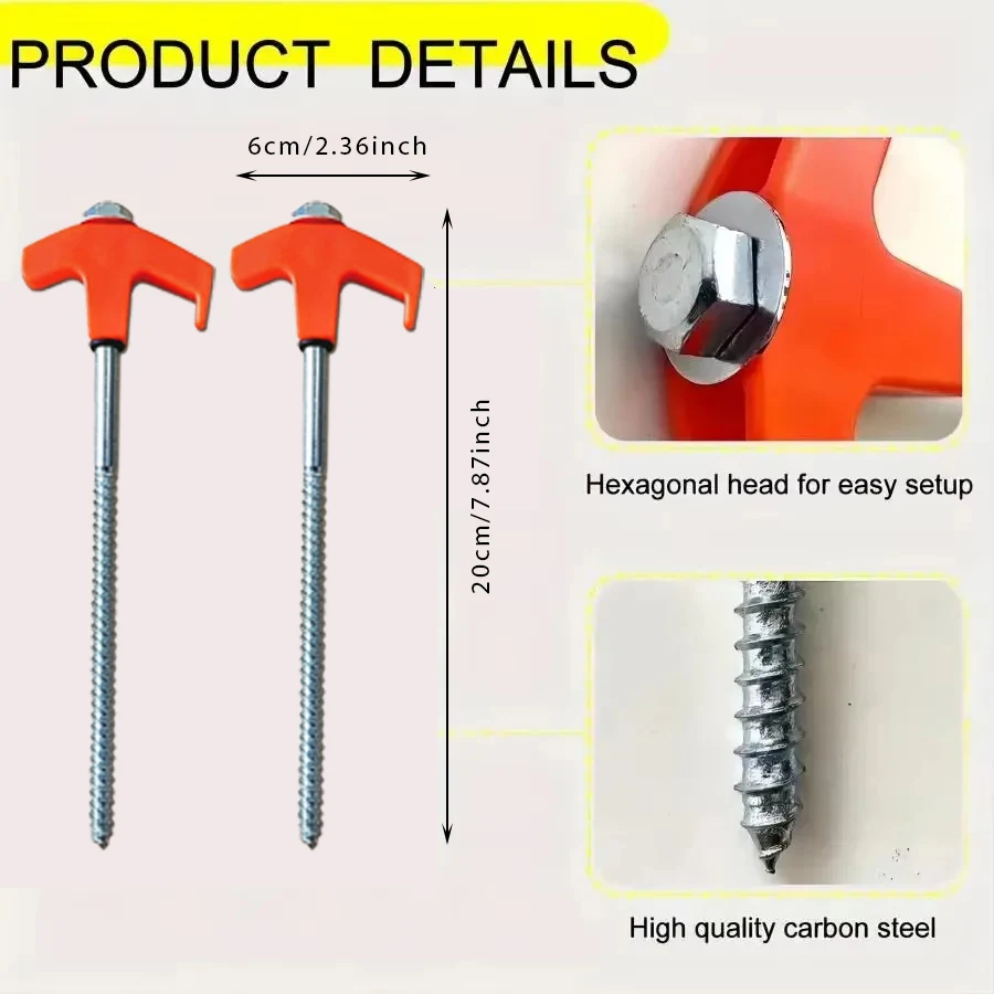 Heavy-Duty Screw Tent Stakes, 4pcs Carbon Steel Ground Pegs for Camping Tents & Canopies Hex Socket Nail Pegs
