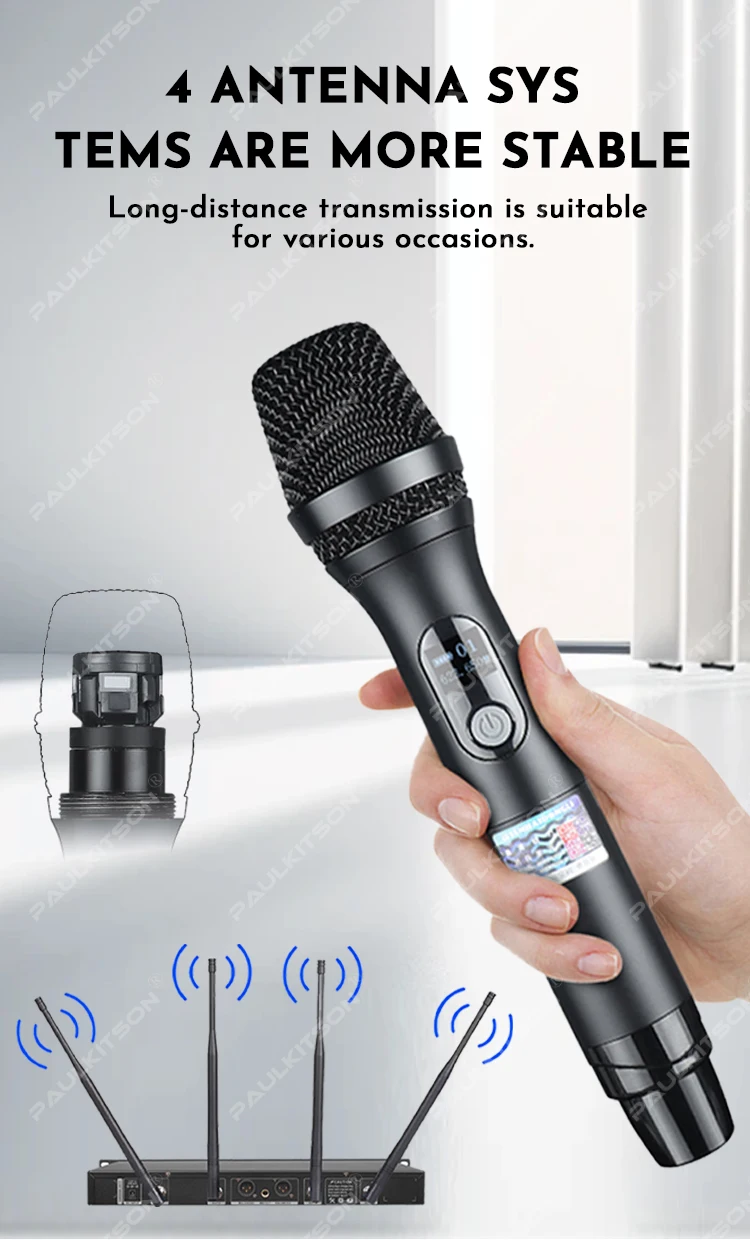 MK952 Dual-Handmikrofon mit True-Diversity-Technologie, 640-690MHz UHF, LCD, Stabiles Signal, Professionell für Bühne, Karaoke, Heim und Live-Einsatz – Detail 9