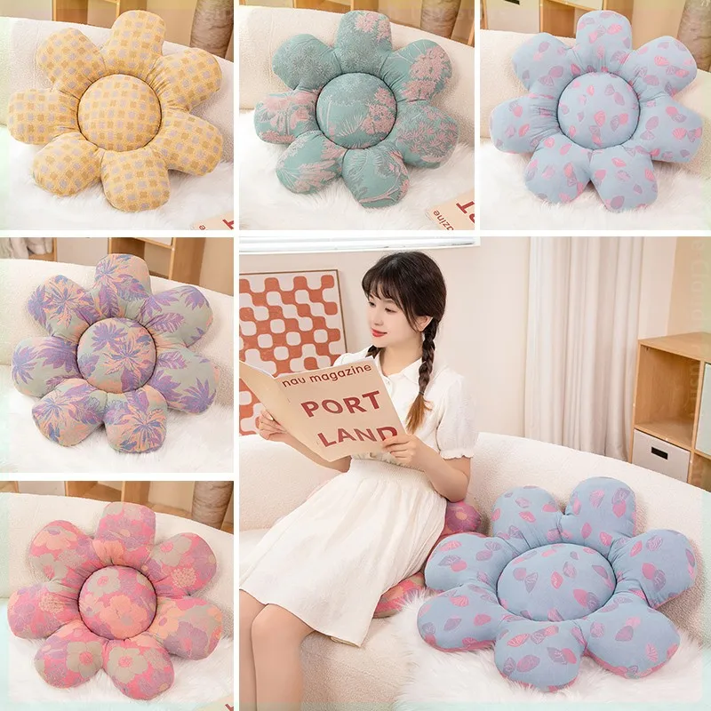 Simulation Print Cloth Seven Petal Flower Cushion Toys Kawaii Room Decor Stuffed Plants Colorful Flower Plush Throw Pillow Gifts