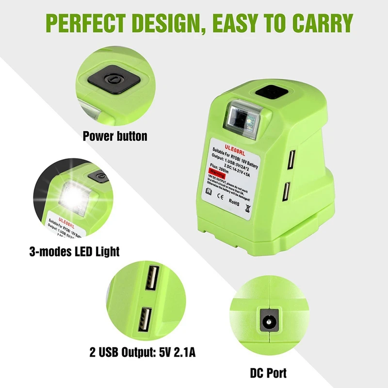 Power Inverter For Ryobi 18V Battery P743 PSK005 PBP2003 P107 Portable Station Supply Charger With DC Outlet And