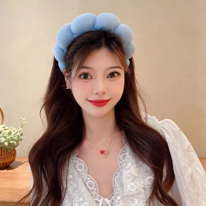 الرجعية منتفخ رباط شعر الإسفنج Headbands للنساء لون الحلوى واسعة حافة عقال فتاة الموضة غسل الوجه عقال الشعر الوصول