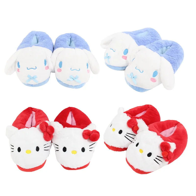 

Новинка 2024 года, зимняя плюшевая хлопковая обувь Sanrio Hello Kitty Cinnamoroll, милая мягкая нескользящая теплая домашняя обувь для мужчин и женщин, домашний подарок