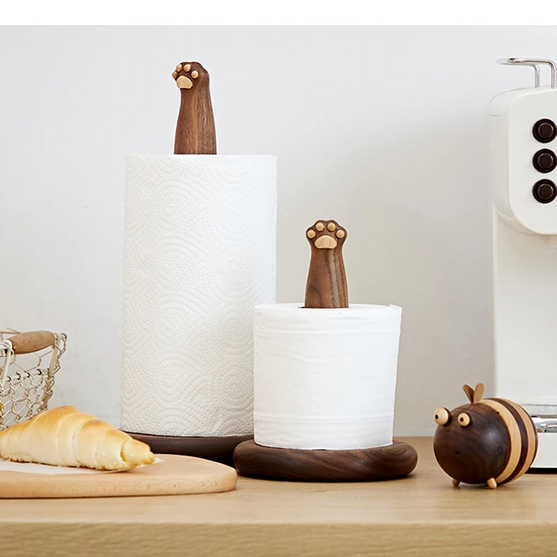 

Wooden Paper Towel Holder Paw Shape Napkin Toilet Storage Rack Home Desktop Retro Vertical Tissue Kitchen Shelf