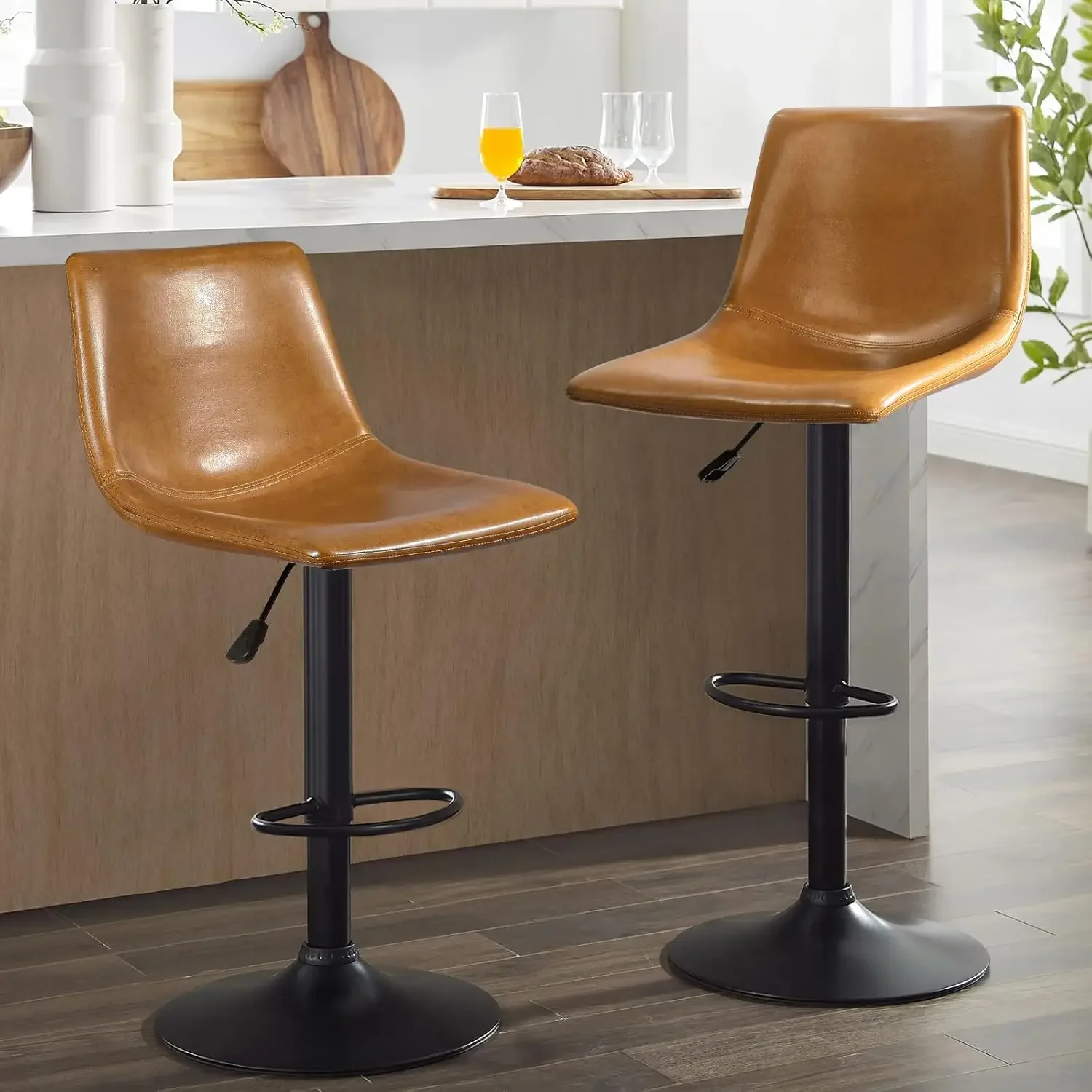 

Adjustable Swivel Bar Stools Set of 2,Counter Height Bar Stools with Back,350 LBS PU Leather Bar Stool for Kitchen Island