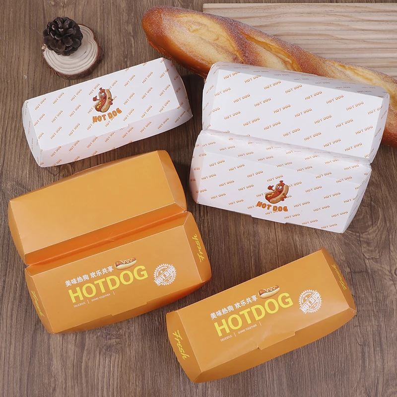 Caja de embalaje de papel desechable para perritos calientes, embalaje de sándwiches, patatas fritas, pinzas para pollo, aperitivos Bento, bandeja de papel 10 unids/bolsa