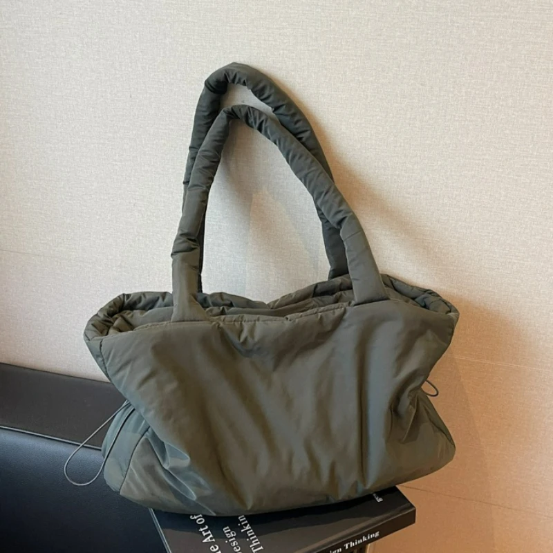 

New Winter Women Comfortable Simple Tote Bag Large Capacity Cotton Shoulder Bag Casual Pure Color Versatile Texture Storage Bags