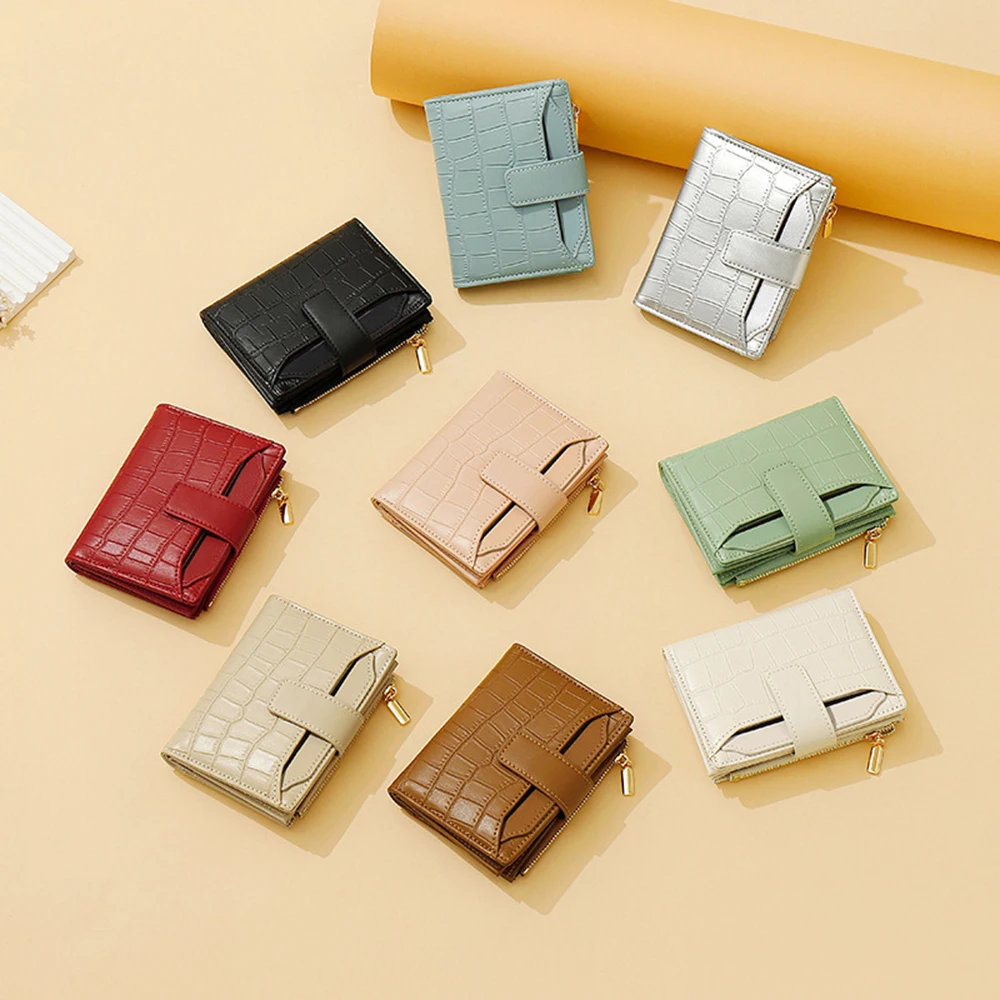 Women's Stone Pattern Short Wallet Minimalist Bifold Foldable Zipper Multi-card Slot PU Leather Purse Fashion Money Clip