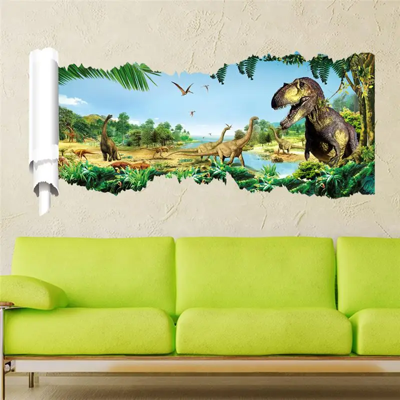 

Dinosaurs Wall Stickers For Shop Office Home Kids Room Bedroom Decoration 3d Broken Hole Mural Art Pvc Wall Decals Animal Poster