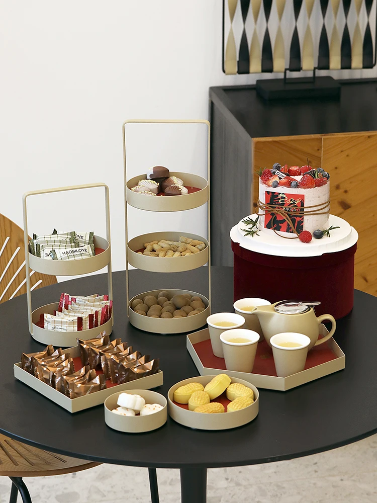 

New Chinese Sle Tea Tray ternoon Tea Candy Tee Layers Year of the Wedding Tea Break Dinner Plate Milk Tea Color Metal H...