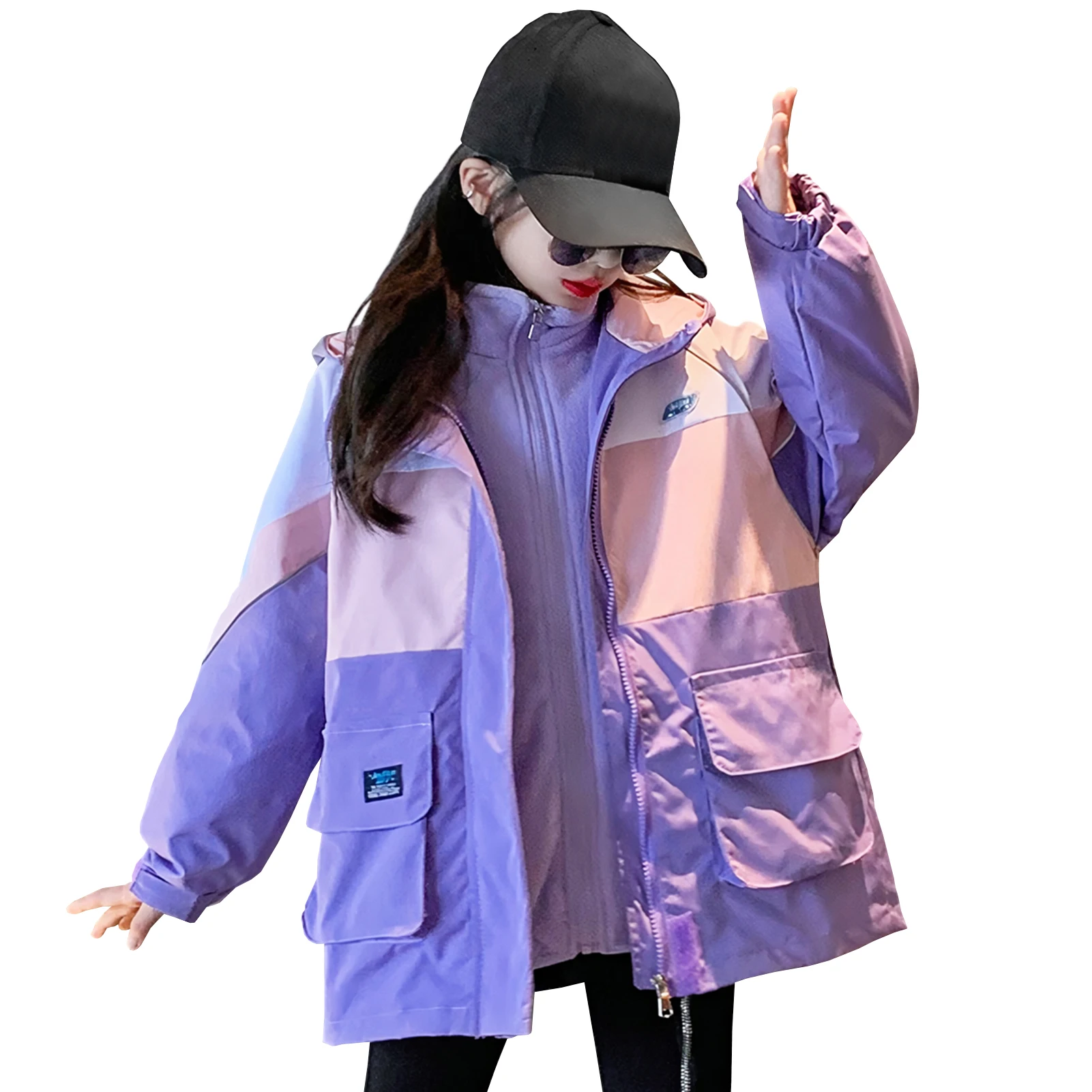 

Girls Jacket with Hood Loose 2-Piece Fleece Liner Coat Windproof Children's Winter Outerwear for Winter Warm Kids Outdoor Jacket