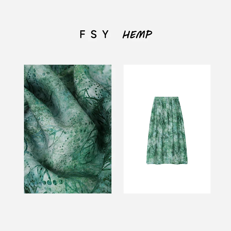 

Hemp f Skirt Women's een Vaion Sle Summer Retro Cake Skirt Breathable Comfortable A-Line Skirt Casual Print Midi Skirt