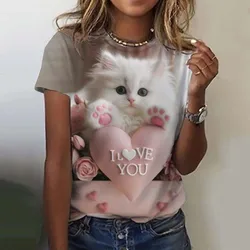 Women's T-Shirt Animal Cute Cat 3D Printed Oversized T-Shirt Summer Fashion New Women Clothing Y2k Female Tops Girl Tees
