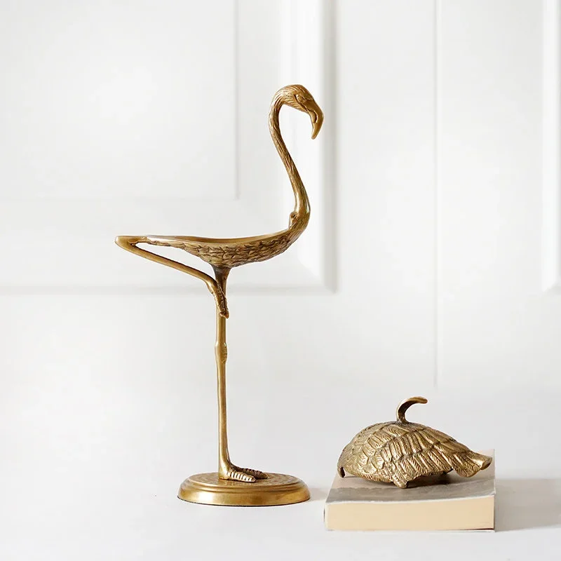 Creativity High-End Style Flamingo Design Brass Golden Jewelry Box Light Luxury Household Gadget Home Decoration Storage Box