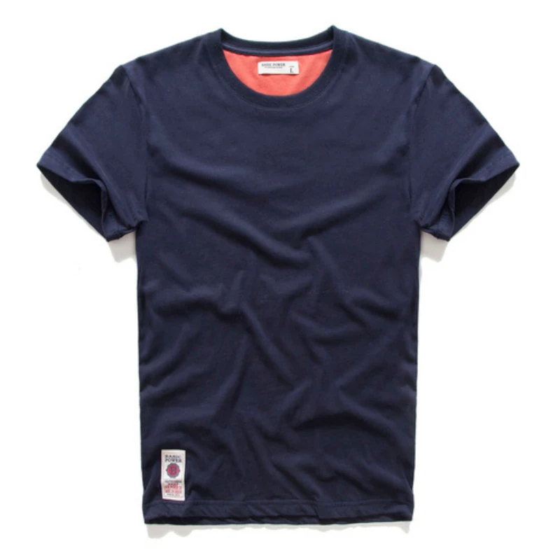 Men's T-Shirt Summer Cotton Solid T-Shirt Men's Short Sleeve Tee Fancy Yarns High Quality Classical Tops T Shirts Color Wine Blu