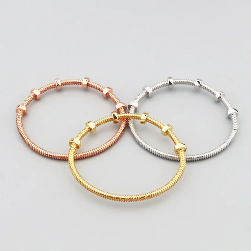 18k Rose Gold Titanium Steel Classic Screw Gold Couple Bracelet Hexagonal Nut Stainless Steel Retro Bracelet for Gift Dating