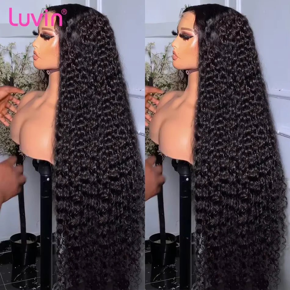 Luvin 250% Deep Wave 13x6 Lace Front Human Hair Wigs 30 40Inch Brazilian Remy Water Curly 13x4 Frontal 5x5 Closure Wig For Women