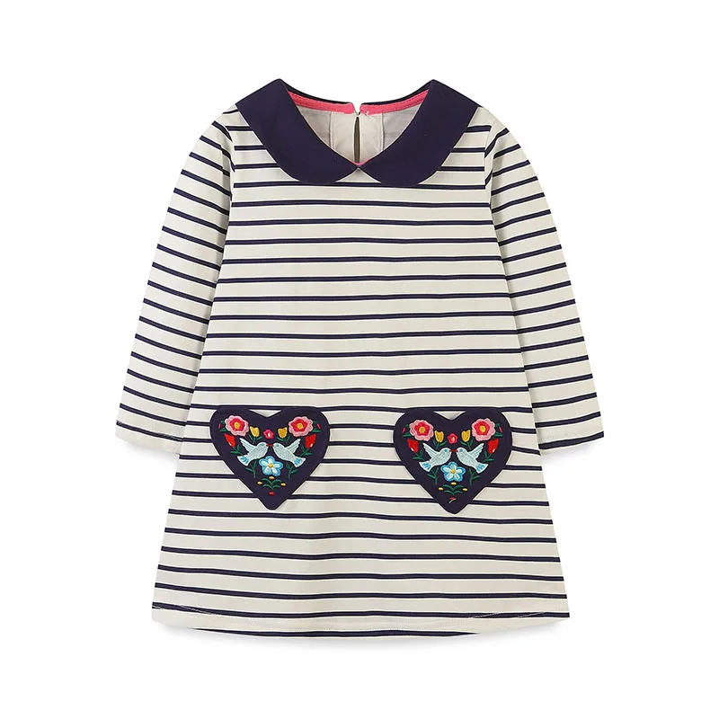 Little Maven Mädchen Kostüme Herbst Frühling Mädchen Taschenkleider für Kinder Kleidung Gestreift Schwarz Weiß Farbe Kinder Kleider