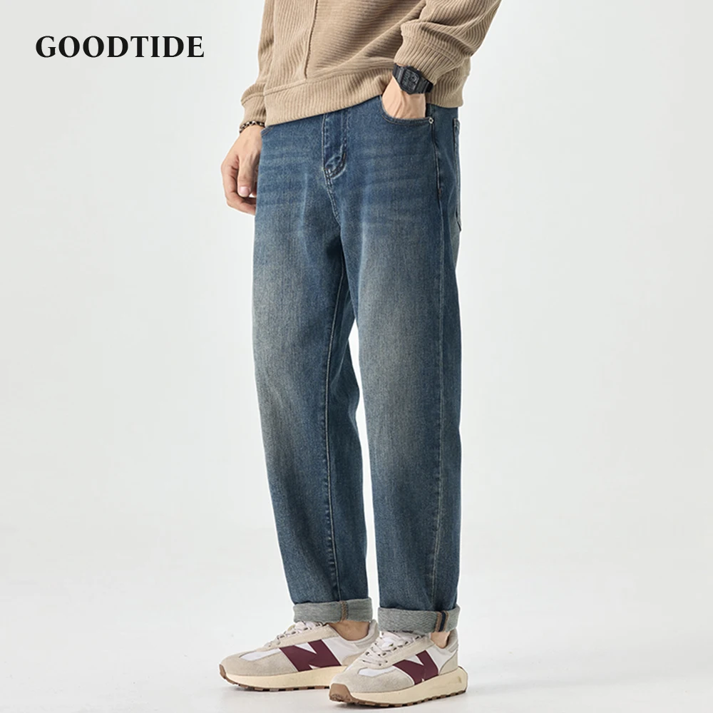 

Fashion Men's Washed Slim Tapered Jeans Casual Denim Pants Men Distressed Detail Trendy Streetwear Trousers Comfortable Pants